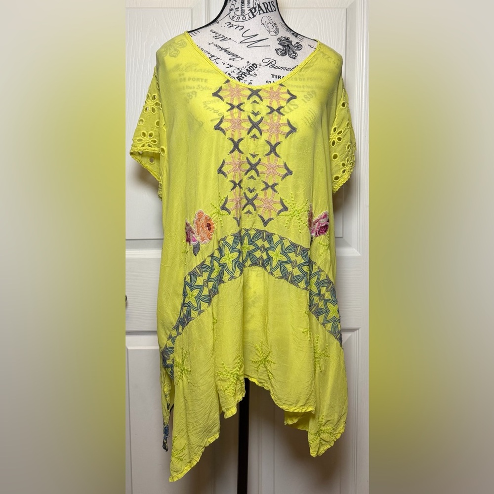 Johnny Was Yellow Embroidered Tunic